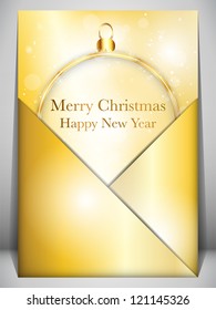 Vector - Merry Christmas Card Ball Gold Envelope