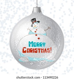 Vector Merry Christmas card with brilliant glossy ball.