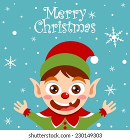 Vector Merry Christmas card with a cute Elf character