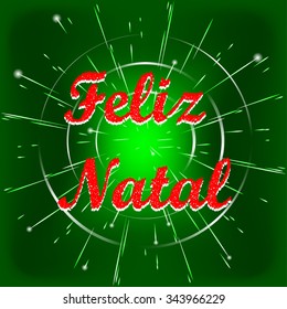 Vector Merry Christmas card with greetings in portuguese language.