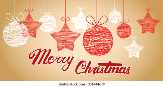 Vector Merry Christmas card. Hand lettering and calligraphy.