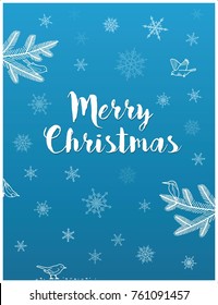Vector Merry Christmas card. Isolated illustrations about snowflakes and birds.