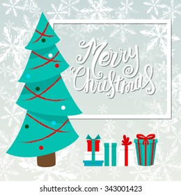 Vector Merry Christmas card with Christmas lettering, handmade calligraphy
