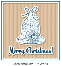 Vector merry Christmas card on cardboard with toy