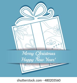 Vector merry Christmas card on paper with gift