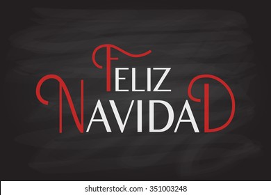 Vector Merry Christmas card template with greetings in spanish language. Feliz Navidad lettering. Hand sketched  holidays greeting card. Lettering celebration logo set. Typography for winter feast