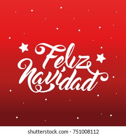 Vector Merry Christmas card template with greetings in spanish language. Feliz navidad