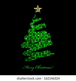 Vector Merry Christmas card with christmas tree from disco lights