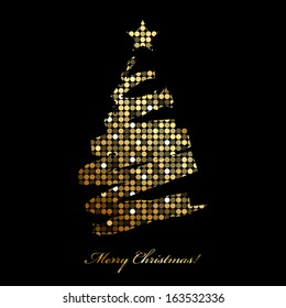 Vector Merry Christmas card with christmas tree from disco lights