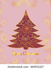Vector merry christmas card with tree