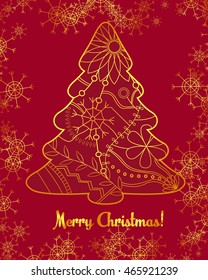 Vector merry christmas card with tree