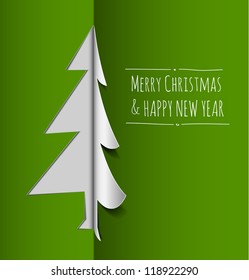 Tarjeta de navidad Vector Merry con árbol blanco hecho de papel