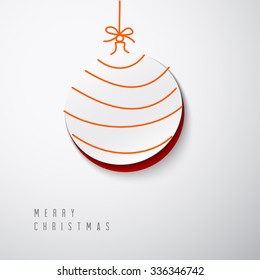 Vector Merry Christmas card with a white minimalistic decoration cut out of the paper