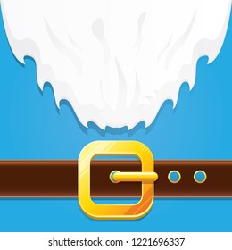 vector merry christmas classic blue cartoon background with santa claus white beard, belt and golden buckle. vector christmas greeting card or banner background with copy space for greeting text