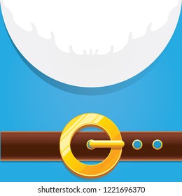 vector merry christmas classic blue cartoon background with santa claus white beard, belt and golden buckle. vector christmas greeting card or banner background with copy space for greeting text