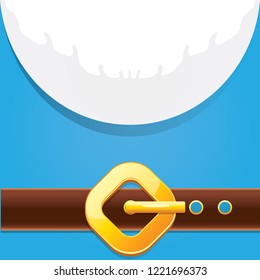 vector merry christmas classic blue cartoon background with santa claus white beard, belt and golden buckle. vector christmas greeting card or banner background with copy space for greeting text
