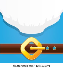 vector merry christmas classic blue cartoon background with santa claus white beard, belt and golden buckle. vector christmas greeting card or banner background with copy space for greeting text