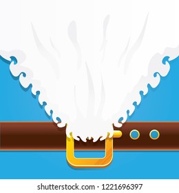 vector merry christmas classic blue cartoon background with santa claus white beard, belt and golden buckle. vector christmas greeting card or banner background with copy space for greeting text