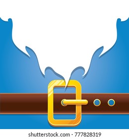 vector merry christmas classic blue cartoon background with santa claus white beard, belt and golden buckle. vector christmas banner , flyer or poster background with copy space for greeting text