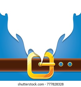 vector merry christmas classic blue cartoon background with santa claus white beard, belt and golden buckle. vector christmas banner , flyer or poster background with copy space for greeting text