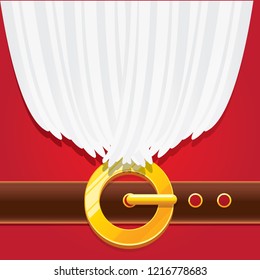 vector merry christmas classic red cartoon background with santa claus white beard, belt and golden buckle. vector christmas greeting card or banner background with copy space for greeting text