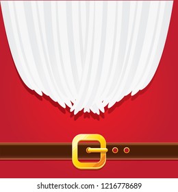 vector merry christmas classic red cartoon background with santa claus white beard, belt and golden buckle. vector christmas greeting card or banner background with copy space for greeting text