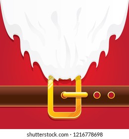 vector merry christmas classic red cartoon background with santa claus white beard, belt and golden buckle. vector christmas greeting card or banner background with copy space for greeting text