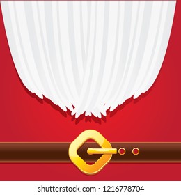 vector merry christmas classic red cartoon background with santa claus white beard, belt and golden buckle. vector christmas greeting card or banner background with copy space for greeting text