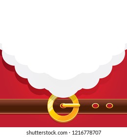 vector merry christmas classic red cartoon background with santa claus white beard, belt and golden buckle. vector christmas greeting card or banner background with copy space for greeting text