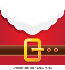 vector merry christmas classic red cartoon background with santa claus white beard, belt and golden buckle. vector christmas greeting card or banner background with copy space for greeting text