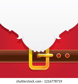 vector merry christmas classic red cartoon background with santa claus white beard, belt and golden buckle. vector christmas greeting card or banner background with copy space for greeting text