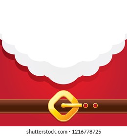 vector merry christmas classic red cartoon background with santa claus white beard, belt and golden buckle. vector christmas greeting card or banner background with copy space for greeting text