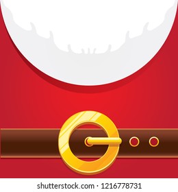 vector merry christmas classic red cartoon background with santa claus white beard, belt and golden buckle. vector christmas greeting card or banner background with copy space for greeting text