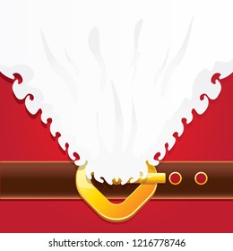 vector merry christmas classic red cartoon background with santa claus white beard, belt and golden buckle. vector christmas greeting card or banner background with copy space for greeting text