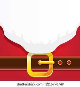 vector merry christmas classic red cartoon background with santa claus white beard, belt and golden buckle. vector christmas greeting card or banner background with copy space for greeting text