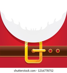 vector merry christmas classic red cartoon background with santa claus white beard, belt and golden buckle. vector christmas greeting card or banner background with copy space for greeting text