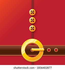 vector merry christmas classic red cartoon background with santa claus belt and golden buckle. vector christmas banner , flyer or poster background with copy space for greeting text and advertising