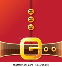 vector merry christmas classic red cartoon background with santa claus belt and golden buckle. vector christmas banner , flyer or poster background with copy space for greeting text and advertising