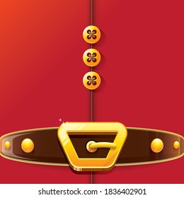 vector merry christmas classic red cartoon background with santa claus belt and golden buckle. vector christmas banner , flyer or poster background with copy space for greeting text and advertising