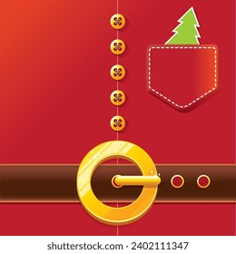 vector merry christmas classic red cartoon background with santa claus belt and golden buckle. vector christmas banner , flyer or poster background with copy space for greeting text and advertising