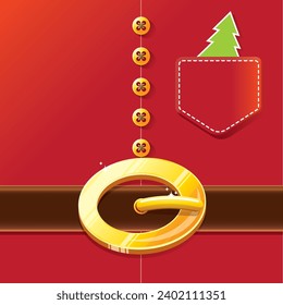 vector merry christmas classic red cartoon background with santa claus belt and golden buckle. vector christmas banner , flyer or poster background with copy space for greeting text and advertising