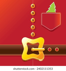 vector merry christmas classic red cartoon background with santa claus belt and golden buckle. vector christmas banner , flyer or poster background with copy space for greeting text and advertising