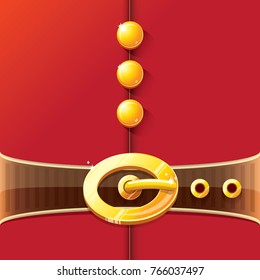 vector merry christmas classic red cartoon background with santa claus belt and golden buckle. vector christmas banner , flyer or poster background with copy space for greeting text and advertising