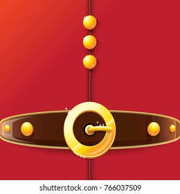 vector merry christmas classic red cartoon background with santa claus belt and golden buckle. vector christmas banner , flyer or poster background with copy space for greeting text and advertising