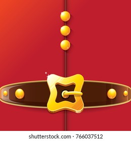 vector merry christmas classic red cartoon background with santa claus belt and golden buckle. vector christmas banner , flyer or poster background with copy space for greeting text and advertising