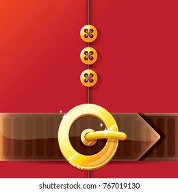 vector merry christmas classic red cartoon background with santa claus belt and golden buckle. vector christmas banner , flyer or poster background with copy space for greeting text and advertising