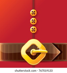 vector merry christmas classic red cartoon background with santa claus belt and golden buckle. vector christmas banner , flyer or poster background with copy space for greeting text and advertising