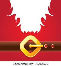 vector merry christmas classic red cartoon background with santa claus white beard, belt and golden buckle. vector christmas greeting card or banner background with copy space for greeting text