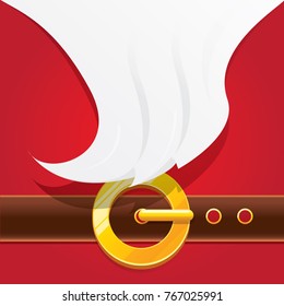 vector merry christmas classic red cartoon background with santa claus white beard, belt and golden buckle. vector christmas greeting card or banner background with copy space for greeting text