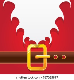 vector merry christmas classic red cartoon background with santa claus white beard, belt and golden buckle. vector christmas greeting card or banner background with copy space for greeting text
